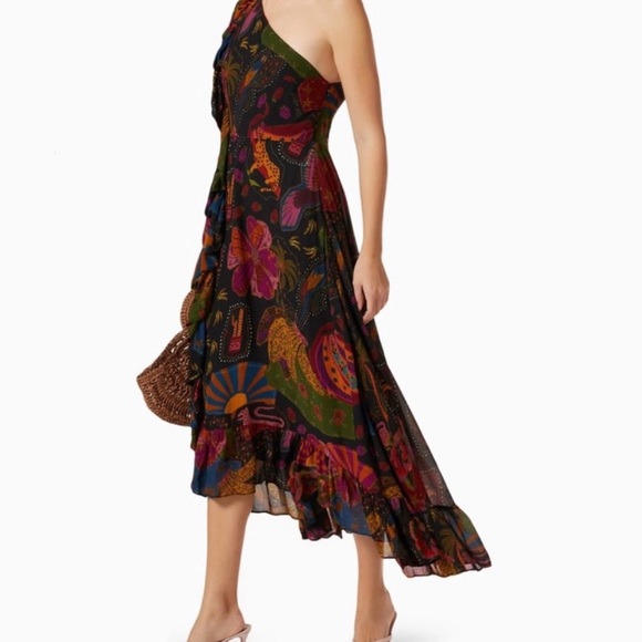 NWT FARM Rio Crazy Mix One-Shoulder Midi Dress Size S - Picture 1 of 14